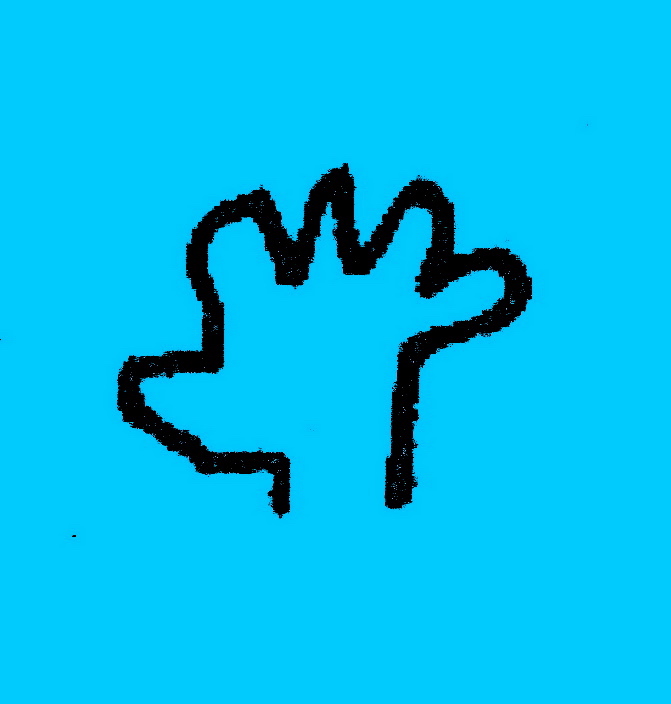 drawing of a hand outline on a blue background