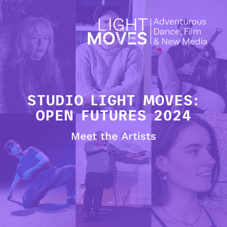 Lilac coloured image with six artists headshots in the background and the phrase studio light moves open futures 2024 meet the artists written across it.